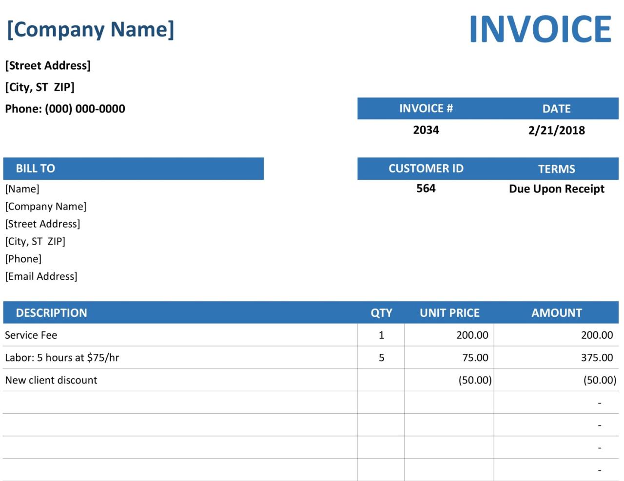 Invoice template company sample excel business maintenance invoices quotation templates spreadsheet example property microsoft small format 2010 personal construction word